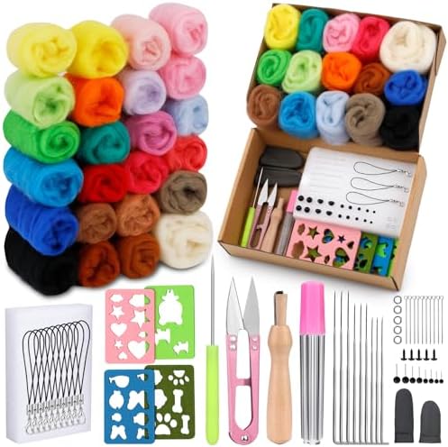 Yizzvb 24 Colors Needle Felting Kit, Beginners Wool Roving Set by yizzvb