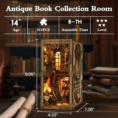 Book Nook Kit, DIY Miniature House Kit, Mini House Building Kit, Miniature Dollhouse Kit for Adults and Teens, 3D Wooden Puzzles with LED Light, Bookshelf Craft Kit (Ancient Book Collection Room) - Image 2