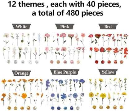 NESSCCI Pressed Flower Themed Stickers (Assorted 480 Pieces,24 Sheets) Scrapbook Supplies,Stickers for Journaling, Dried Floral Resin,Scrapbook Sticker,Junk Journal Sticker - Image 5