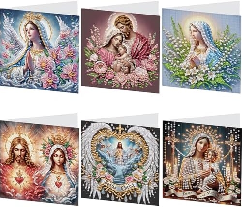 jinglinhh 6pcs Holy Mother Jesus Flowers Diamond Art Painting Greeting Cards with Envelopes, DIY Card Making Kits for Adults, Diamond Art Postcards Holiday Cards Craft Gifts by Unknown