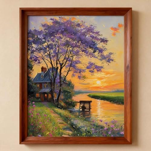 Amphol Paint by Numbers Kit for Adults Beginners - Sunset Cottage DIY Paint by Numbers Kit on Unframed 16"x20" Canvas, Landscape Oil Painting by Number for Wall Decor, Complete Acrylic Paint Set - Image 3
