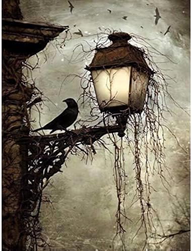 Gothic Crow Paint by Numbers Kit for Adults Framed Canvas Frameworkless by FairylandJinWenn