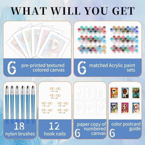 6 Pack Paint by Numbers Kit for Adults, Funny Dog Painting, 8x12 Inch - Image 4