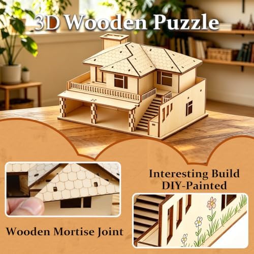 3D Wooden Puzzle for Adults, DIY Miniature Garden Villa Building Two Layer - Image 3