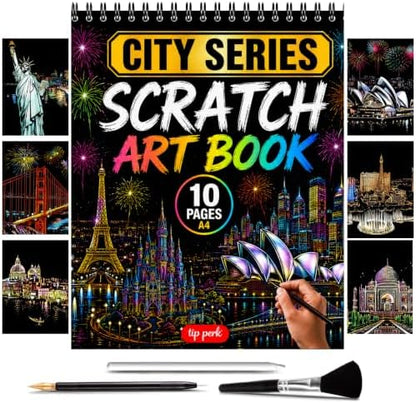 Scratch Art Book for Adults - City Series, 10 Rainbow Art and Crafts for Adults by TipPerk
