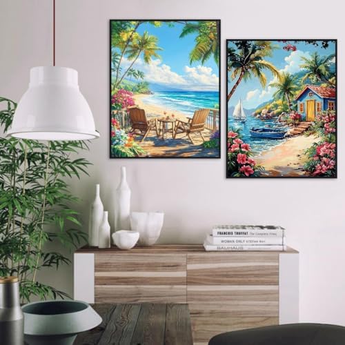 NEGEKFKX 2 Pack Beach Paint by Numbers Kit for Adults Beginner with Framed,Easy Adult Paint by Number Kits on Canvas DIY Painting for Beginners Art by Numbers for Home Wall Decor 10x12 Inch - Image 3