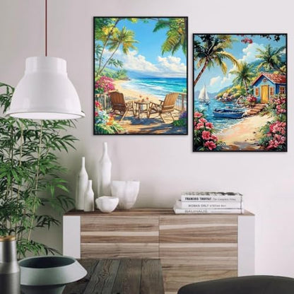 NEGEKFKX 2 Pack Beach Paint by Numbers Kit for Adults Beginner with Framed,Easy Adult Paint by Number Kits on Canvas DIY Painting for Beginners Art by Numbers for Home Wall Decor 10x12 Inch - Image 3
