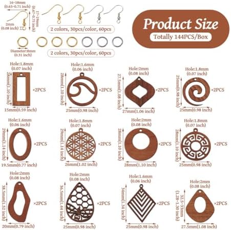 EEE ELECRELIVE 24Pcs Wooden Earrings Blanks Kit Wood Earring Charms Teardrop Rhombus Oval Pendants with Jump Rings for Boho Earring DIY Jewelry Making - Image 5