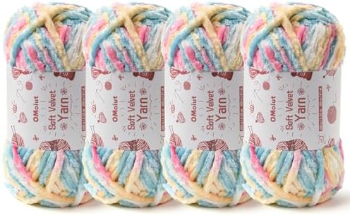 4x100g Fluffy Velvet Chenille Yarn for Crocheting and Knitting, 4x80m (87.5yd) Baby Yarn for Crocheting Soft, Crochet Chunky Yarns Amigurumi Yarns (4 Candy Color) by OMoiut