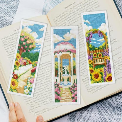 INFUNLY 6 Set Colorful Garden DIY Cross Stitch Bookmark Kits for Adults Rose Sunflower Counted Cross Stitch Kit with Instruction Flowers Stamped Embroidery Bookmark Kit for Book Lovers Readers Gift - Image 6