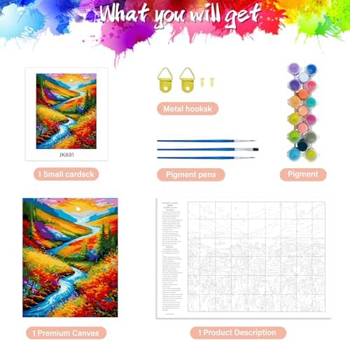 Yunnuo Landscape Paint by Numbers Kits for Adults, Easy Paint by Number Sunset and Creek, DIY Oil Painting with Brushes Acrylic Paints for Home Wall Decor 16x20 Inch - Image 5