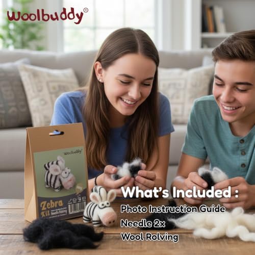 Woolbuddy Needle Felting Starter Kit (Zebra) for Adults with Tool & Guide - Image 3