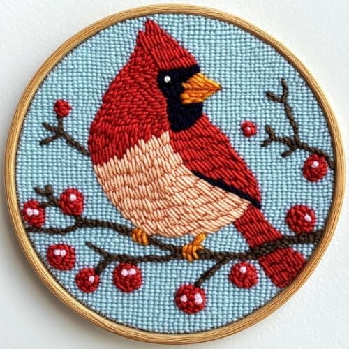 RUIQLXHANG Punch Needle Kits for Beginners, Cute Cartoon Highland Cow with Daisy Flower, Punch Needle Starter Craft Set with 20cm Hoop, Perfect for Festival Gift and Decoration (Red Cardinal) by RUIQLXHANG