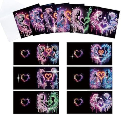 12 Pack Diamond Painting Greeting Cards Kit with Envelopes, 5D DIY Romantic Couple Love Heart Diamond Art Cards, Anniversary Valentines Day Wedding Cards for Adults Him Her Couples - Image 3