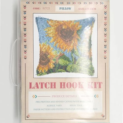 Howie's Latch Hook Kit, DIY Sunflower Pillow Crochet Yarn Kits for Adults, Color Preprinted Pattern Embroidery Sofa Cushion Cover (Sunflower, 16.93 x 16.93 inch) - Image 2