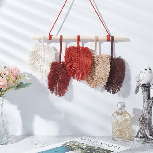FREEBLOSS 2 Set DIY Macrame Leaf Wall Hanging Kit Macrame Feather Wall Art 10 Colors Cotton Cords 30cm Macrame Kit with Instruction Macrame Wall Tapestry for Bedroom Birthday Gift - Image 7