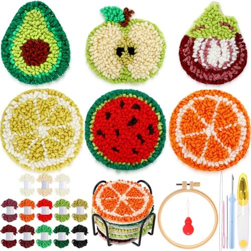 Yaomiao 6 Pcs Fruit Punch Needle Coaster Kit for Beginners, Adults by Yaomiao