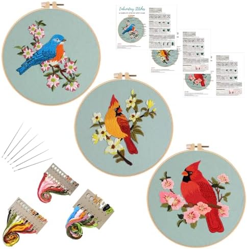 Louise Maelys 3 Set Colorful Bird Embroidery Kit for Beginners Gift by LouiseMaelys