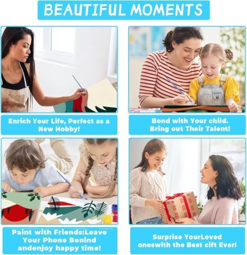 4 Pack Paint by Numbers Kit for Adults Beginners with Frame, Easy Winter Landscape Adults Paint by Numbers Kits with Canvas Paints Brushes, Sunset Oil Painting Arts and Crafts for Wall Decor 8 x 8 In - Image 7