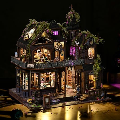 DIY Miniature House Kit, Dollhouse Magic City Gothic Witch House Touch Sensor for Adults to Build, Birthday/Christmas Day Gift for Family and Friends, Prefab Tiny Home with LED Lights,Magic Castle - Image 3