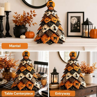 Muhubaih DIY Halloween Christmas Quilted Fabric Tree Kit, 3D Padded Patchwork Sewing Craft Kit for Beginners, Home Office Mantel Shelf Tabletop Decor, Handmade Holiday Gift for Craft Lovers - Image 6