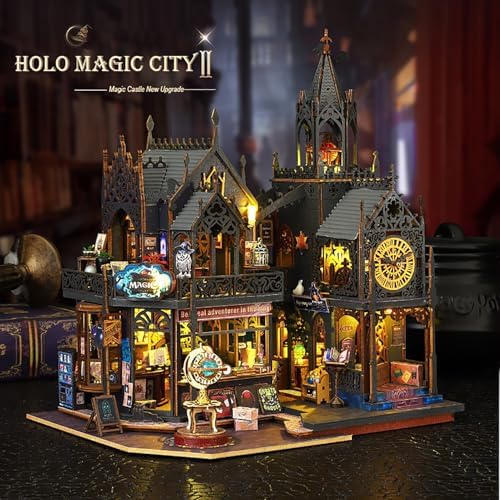DIY Book Nook Kit - DIY Miniature Dolls House Kit with Furniture and LED Light, 3D Puzzle Wooden Art Bookends, Model Kits for Adults to Build (Holo Demon City) - Image 2