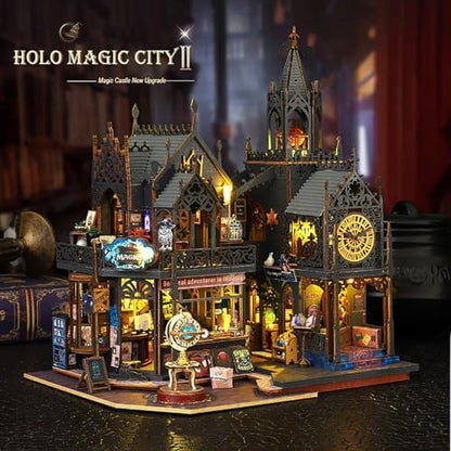 DIY Book Nook Kit - DIY Miniature Dolls House Kit with Furniture and LED Light, 3D Puzzle Wooden Art Bookends, Model Kits for Adults to Build (Holo Demon City) - Image 2