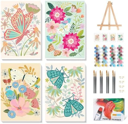 Camocin 4 Pack Framed Paint by Numbers Kit for Adults with Wooden Easel by CamocinDIYKit