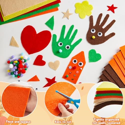 42Pcs Fall Felt Fabric Sheets 8 x 12 Inch Autumn Yellow Orange Assorted Soft Thick Felt Pack with Wiggle Google Eyes Pom Poms Glitter Patchwork for Thanksgiving DlY Sewing Creative Art Project Decor - Image 3