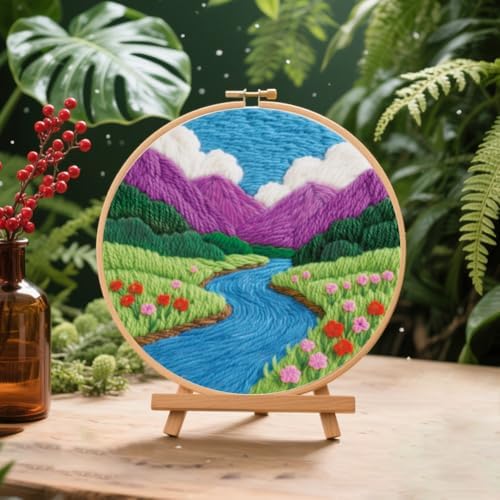 BEUNITONE 4PCS Landscape Punch Needle Kit for Adults Beginners, Complete DIY Craft Needlepoint Kits with Hoop, Punch Needle Starter Craft Embroidery Set for Festival Gift and Home Decor 20x20cm - Image 4