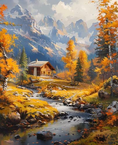 Paint by Numbers Kit for Adults Beginner, Landscape Paint by Numbers Autumn, DIY Easy Acrylic Watercolor Oil Painting Kit with Brushes, Arts and Crafts for Adult for Home Wall Decor 24x32 in V-57 by Unknown