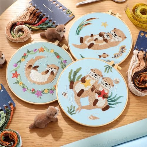 Mindsoft 3 Set Needlepoint Kit for Beginners with Hoop,Otter - Image 5