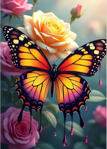 Butterfly & Flower Stamped Cross Stitch Kit, Embroidery 11.8x15.7in by Unknown