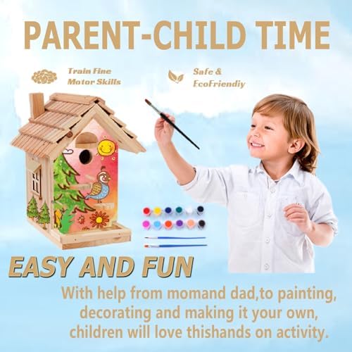 Wooden Birdhouse Kit for Adults to Build, DIY Bird House Craft Kits to Paint, Adult Woodworking Building Kits Birdhouse for Outside, Garden, Yard (Wood, 8.5in) - Image 4
