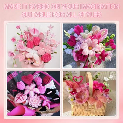 985pcs Multi-Pink Pipe Cleaner Flower Making Kit with Floral Supplies - Image 4