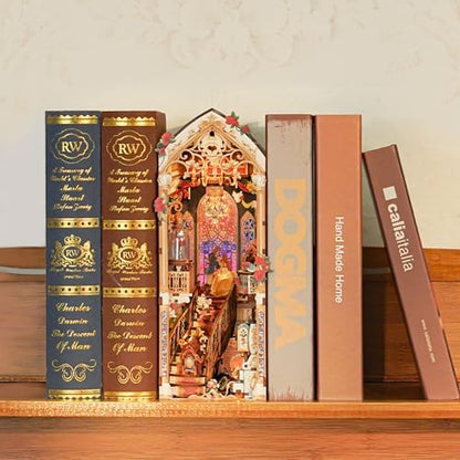 Tonecheer DIY Book Nook Kit for Adults, 3D Wooden Puzzle Music Booknook Miniature Dollhouse, Fairy Tale Bookend Bookshelf Decor with Dust Cover and LED Lights Gifts (Beast‌ and Beauty) - Image 2