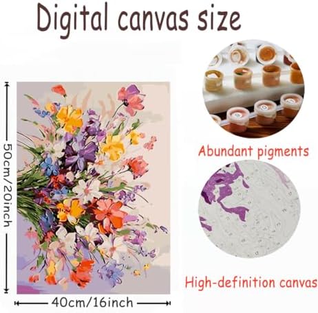 OJTOYART Colored Bouquet Paint by Numbers Kit for Adults Beginner,Adult Paintby Number Kits on Canvas, DIY Acrylic Simple Paints by Number Kits for Home Wall Decor 16 X 20 inch - Image 5