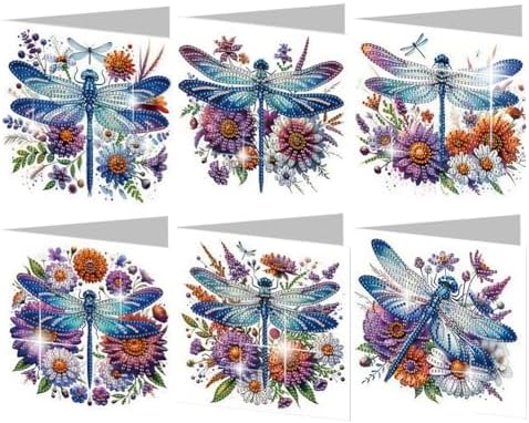 POETRYDRAW 6 Pack 5D DIY Diamond Art Painting Dragonfly Card Kit, Diamond Art Birthday Holiday Greeting Card, Crafts Kit Creative with Envelope by POETRYDRAW