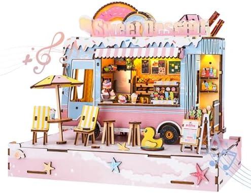 DIY Miniature House Kit (Sweet Dessert Truck) Tiny Dollhouse Kits for Adults to Build, Mini Model Kits with LED&Music Box, Wooden Adults Crafts Puzzles, Birthday Gifts for Family Friends by Cutywood