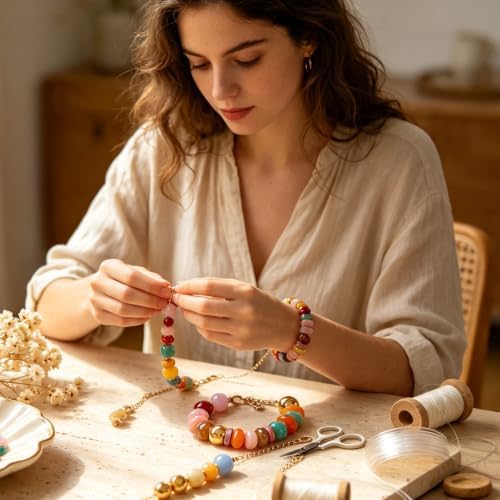 140PCS Large Hole Beads DIY Jewelry Making Kit, 14mm Acrylic Rondelle Multi‑Color Smooth Loose Beads for Keychains Bracelet Necklace Craft Carabiner Bag Charms - Image 3