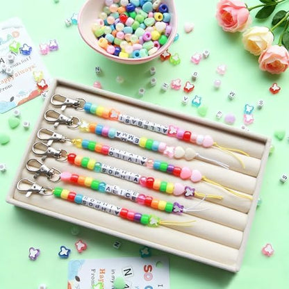 Tuhangcc 876 Pcs Back to School DIY Keychain Making Kit，Adjustable Letter Alphabet Beads Strings, Butterfly Beads,16 Charm Cards with Lobster Clasps & Strings for Welcome First Day of School Gift - Image 2