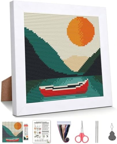 Mountains Landscape Stamped Cross Stitch Kits for Adults with Framed by WUSARPLY