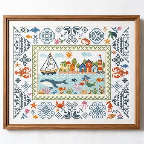 FREEBLOSS 11CT Cross Stitch Wall Hanging Kit Coastal Scenes 15.7"x19.7" by FreeandCreativeCraftsArt