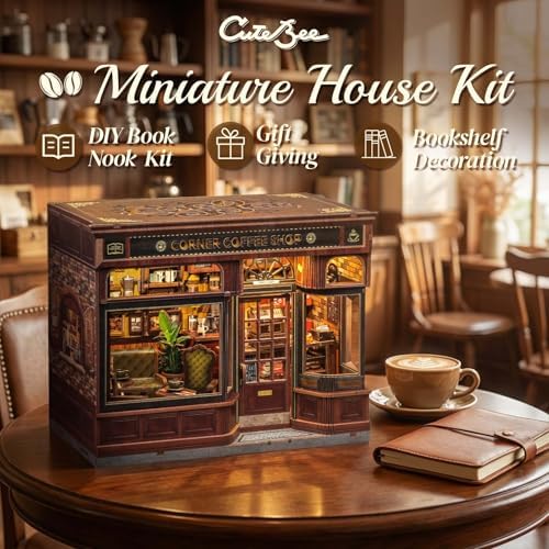 CUTEBEE Book Nook Kit, DIY Miniature House Coffee Shop Dollhouse - Image 3