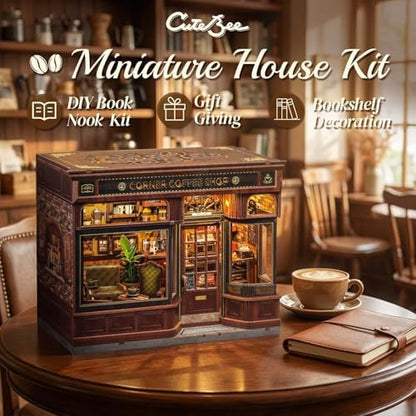 CUTEBEE Book Nook Kit, DIY Miniature House Coffee Shop Dollhouse - Image 3