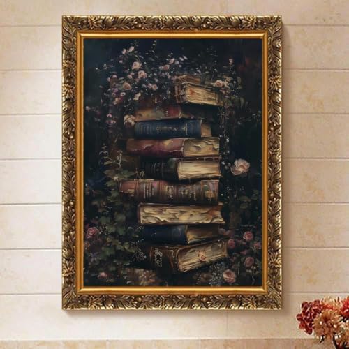 Floral Books Paint by Numbers Kit for Adults Framed Canvas, Frameworkless - Image 4