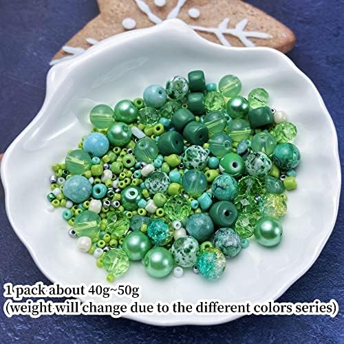 Assorted Glass Resin Beads Multi Size Colors Smooth Cracked Gravel Millet Spacer Beads for Bracelets Necklace Earring DIY Jewelry Making Craft(Light Green Series) - Image 2