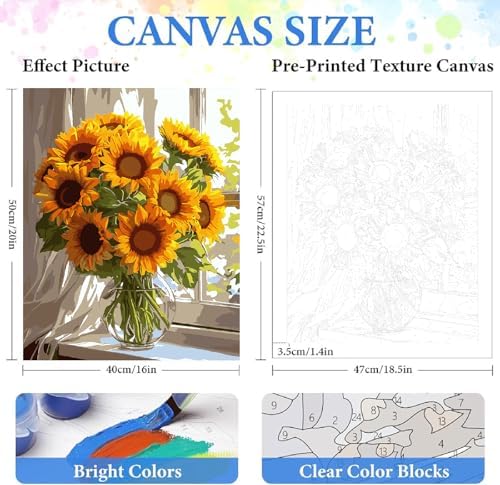 ZRIZQ Sunflower Paint by Numbers Kit for Adults Beginner,Flowers,16x20 - Image 2