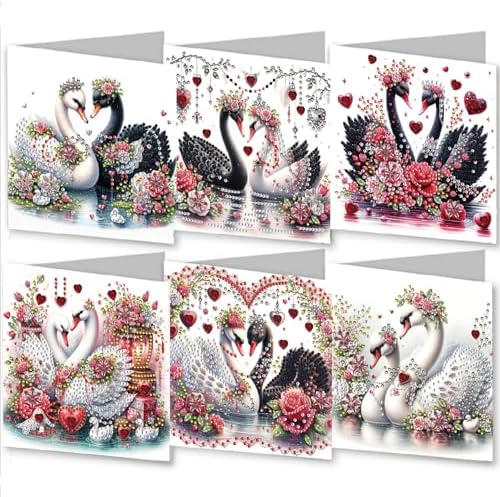 DIY Diamond Greeting Cards Set, 5D DIY Diamond Art Painting Festival Style Greeting Card, DIY Christmas Card Making Kits for Family Friends Handmade Gift-#16-6PC Swan Couple by Unknown