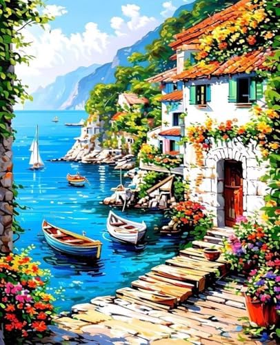 Paint by Numbers Kit for Adults Beginner, Flower Paint by Numbers Boat, DIY Easy Acrylic Watercolor Oil Painting Kit with Brushes, Arts and Crafts for Adult for Home Wall Decor, Gifts 16x20 in W-19 by Unknown
